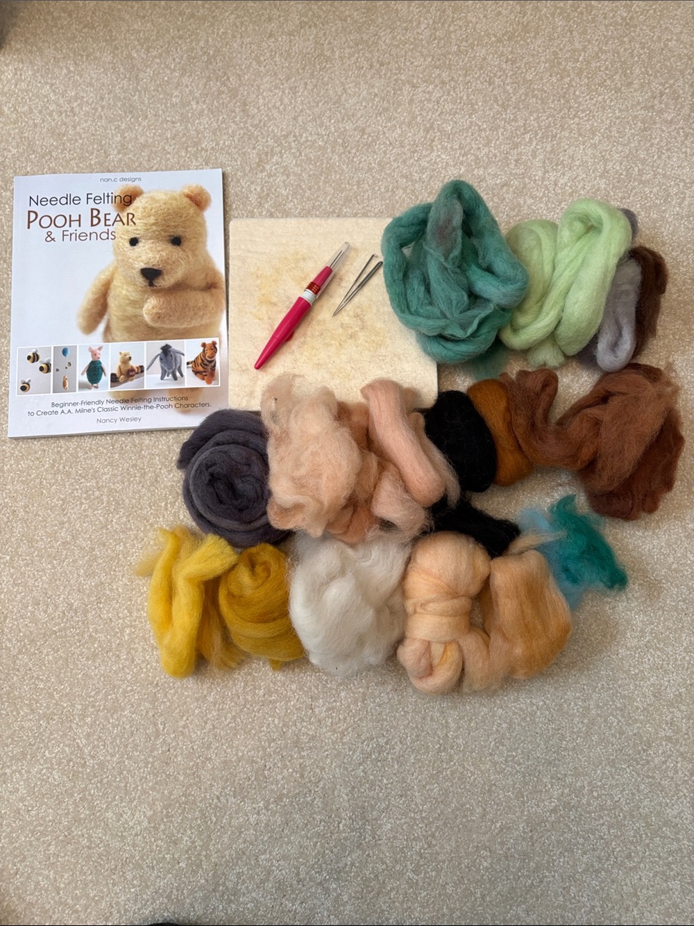 Needle Felting Wool Kit in Green, Yellow & Brown - Pooh Bear & Friends